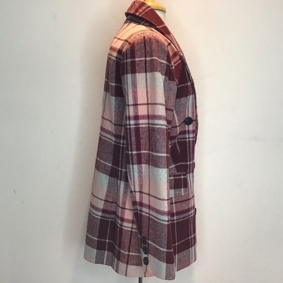 7 For All Mankind Double Breasted maroon/burgundy plaid wool blend blazer M NWT - Picture 2 of 12